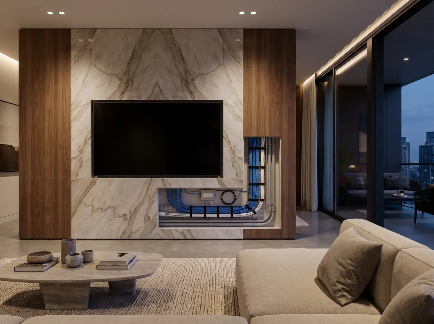 Structured cabling and containment behind a finished wall